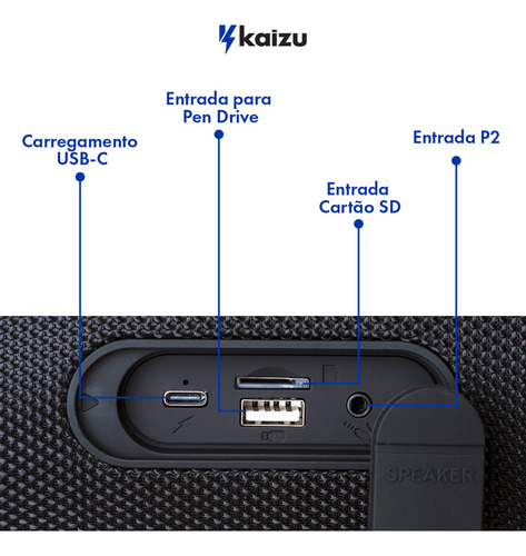 Caixa De Som Bluetooth 7.1 Potente Amplificada Subwoofer RGB Led Tws Aprova D'água Ipx6 127/220V Kaizu