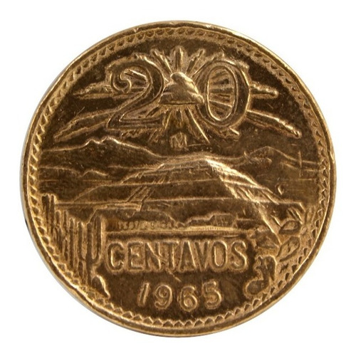 Moneda De 20 Centavos Mexicana Antigua Teotihuacan 1965 (Usado)