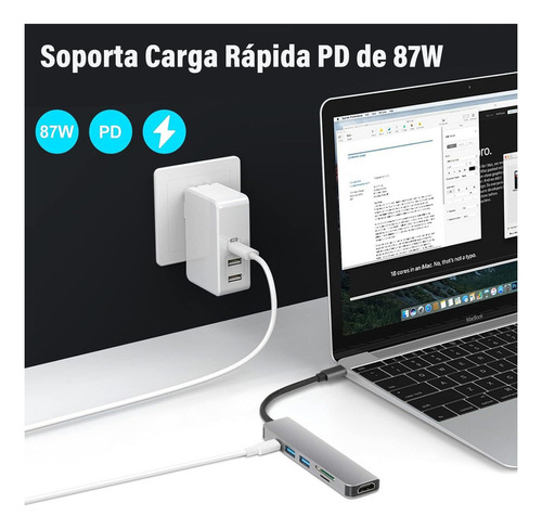 Hub Adaptador Usb-c 6 Em 1 (hdmi, 2x Usb 3.0, Tf, Sd, Usb-c)