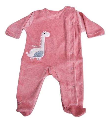 Imagen 1 de 1 de Enterito Bebe Plush Bordado Dinosaurio Broches Al Costado