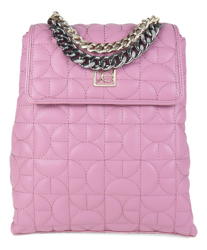 Mochila Cloe Para Mujer Cadenas Monograma Bordado Color Rosa