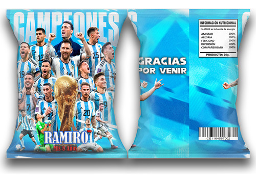 Bolsitas Chip Bag Argentina Messi X 45 Personalizadas Fiesta