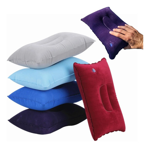 Travesseiro Almofada Inflável Compacta Viagem Camping Vermelho - Dobrável, Leve, Textura Aveludada, 30x19cm, Ideal para Acampamento, Avião, Escritório e Férias