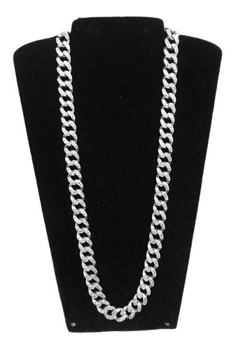 Conjunto Cordão Corrente Pulseira Prata 13mm Cravejada 70cm