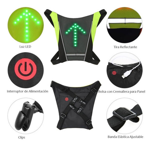 Chaleco Señal Led Ciclismo Ciclista Seguridad Luces De Giro