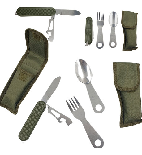 Set De Cubiertos Plegable Para Camping 3 En 1 Estuche 