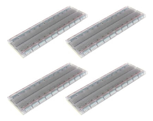 4 Protoboard Transparente 830 Puntos Mb-102 Para Pruebas Pcb