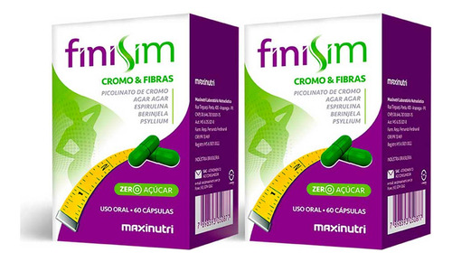 2x Finisim Cromo E Fibras Reduz Apetite 60 Cáps Maxinutri Sabor Sem Sabor