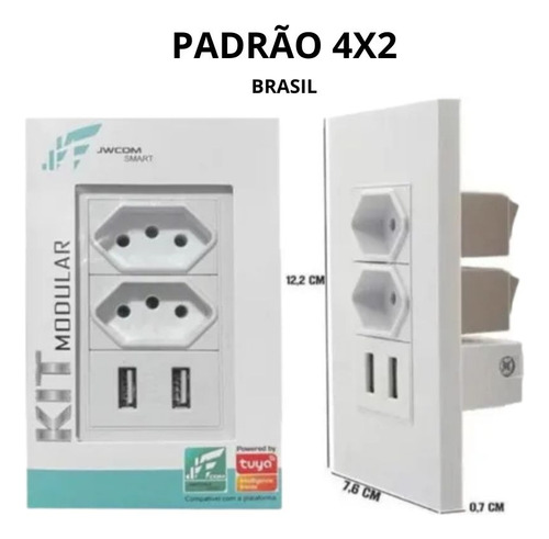 Kit C/2 Tomada 10/20 Ampêres Modular Dupla 2 Usb Carregador Branco
