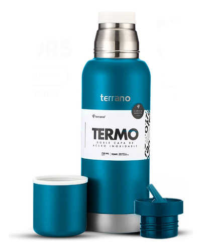 Termo Premium Slim 750ml Terrano + Tapon Extra Ehogar Color Azul Metalizado