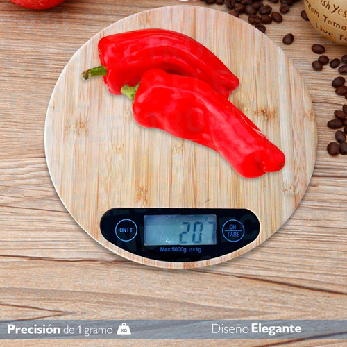 Imagen 6 de 10 de Balanza Cocina Alimentos Digital Madera Bamboo 1gra5 Kg R
