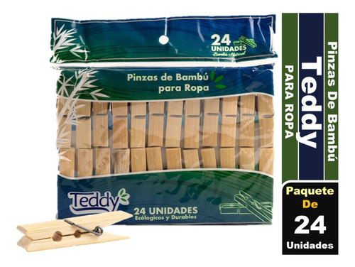 Pinzas De Bambú Para Colgar Ropa Teddy 24 Un