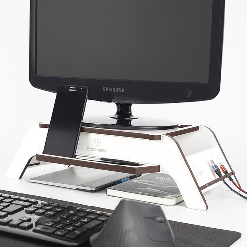 Stand Base Eleva Monitor Pc-notebook Con Porta Celular