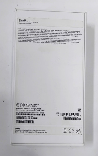 Caja Iphone 13 128gb Midnight Con Sticker Original Usada (Usado)