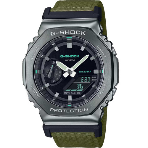 Relógio Casio G-shock Utility Metal Gm-2100cb-3adr Cor Da Correia Verde Cor Do Bisel Cinza Cor Do Fundo Preto