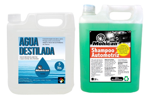 Promo Shampoo Para Autos + Agua Destilada Mohican 5 Lts C/u