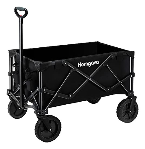 Homgava Carrito Plegable Para Exteriores, Carrito De Jardín Resistente Con Ruedas Todo Terreno, Portátil De Gran Capacidad Para Camping, Pesca, Deportes, Compras, Negro
