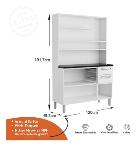 Imagen 3 de 7 de Mueble Alacena Multiusos Blanco 1.20 Metros Incluye Mesón