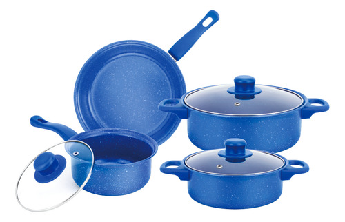 Bateria De Cocina Acero Inoxidable Acabado Peltre 7 Piezas Color Azul