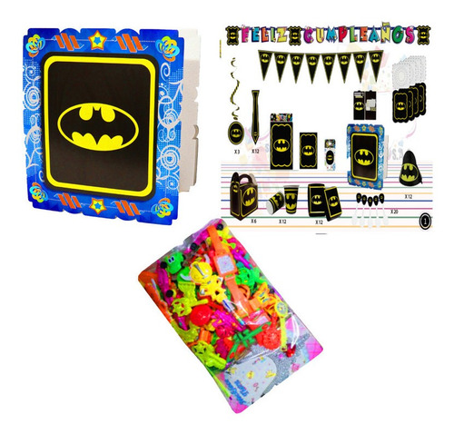 Kit Decoración Piñata Y Relleno Figura Fiesta Batman Logo 24