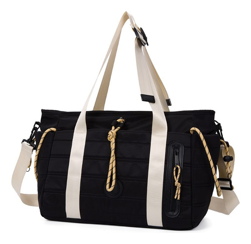 Bolso Universitario Trendy Con Bolsillos Laterales Ajustable Color Negro Lisa