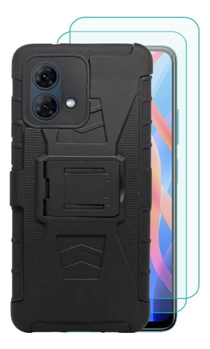 2 Micas + 1 Funda Uso Rudo + Clip Para Motorola G84 5g Negro