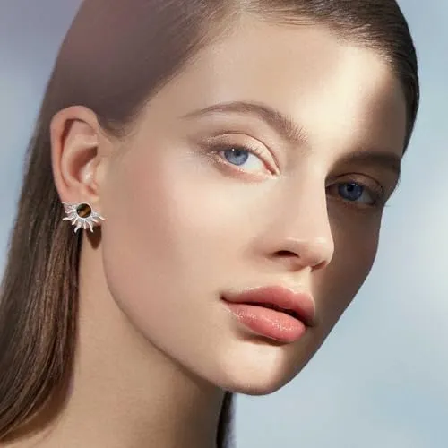 Pendientes De Sol De Plata De Ley 925, Aretes De Piedra De Y