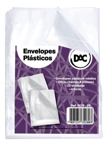 Envelope Plastico Oficio 4furos Medio 0,10mm (7897237352803)