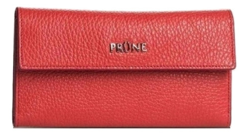 Billetera Prüne Chicago con diseño Graneado color rojo de cuero - 9.5cm x 16.5cm x 1cm