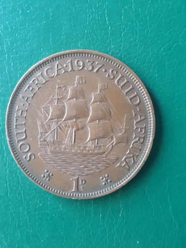 Moneda Sud África 1937 1 Pence Cobre Excelente 