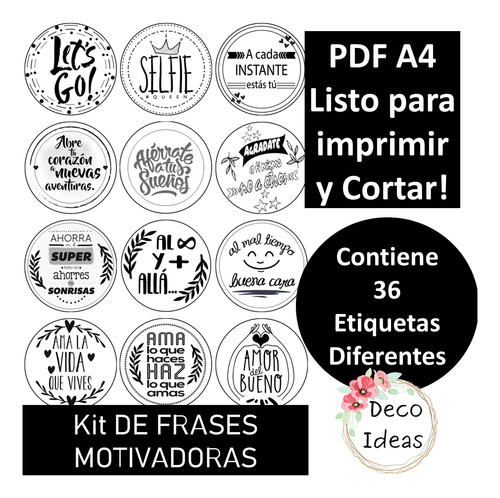 Kit Imprimible 05 Frases Positivas Tag Topper Emprendedores