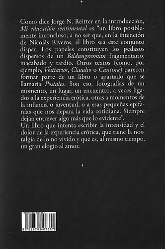 Mi Educación Sentimental, De Nicolás Riveros. Editorial La Docta Ignorancia, Tapa Blanda En Español, 2021