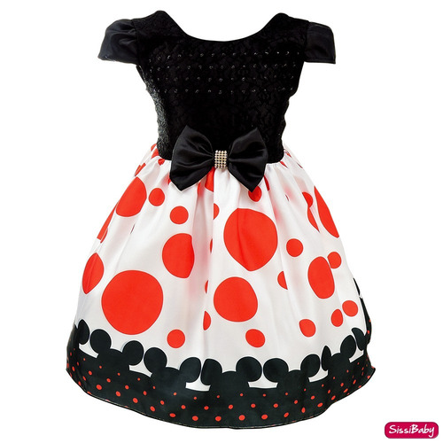 Imagem 3 de 7 de Vestido Infantil Minnie Vermelho Preto Baby Faixa Luva 1 A 4