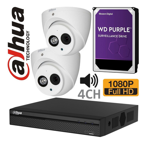 Kit Dvr 4 Dahua 1080p + 2cam C/audio + 1tb + Cables Martinez