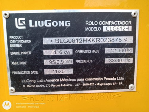 Imagem 14 de 15 de Rolo Compactador Patas Liugong 612h Ano 2020 Seminovo 12,3 T