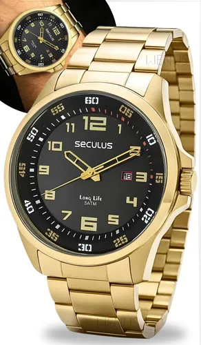 Relógio Masculino Seculus Analógico Dourado 44011gpsvda3