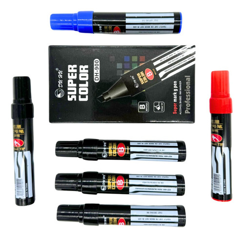 6 Marcadores Plumones Jumbo Recargables Super Color Biselado