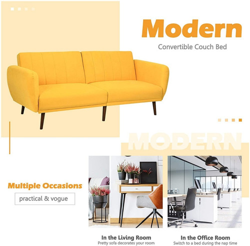 Sofa Cama Plegable Futon Color Amarillo Marca Giantex