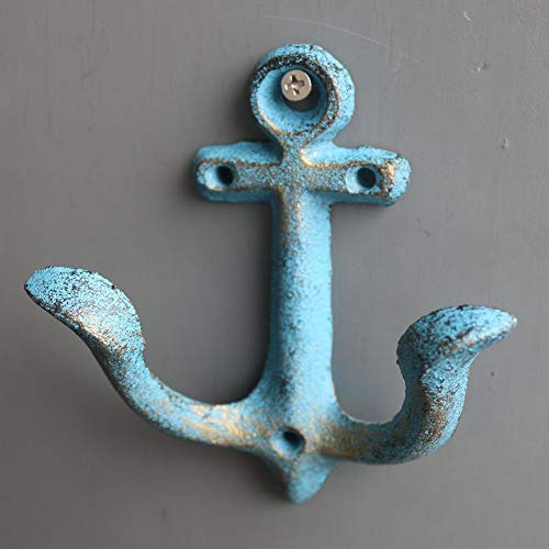 Ganchos De Pared Ancla Náutica Azul Hierro Fundido Percher