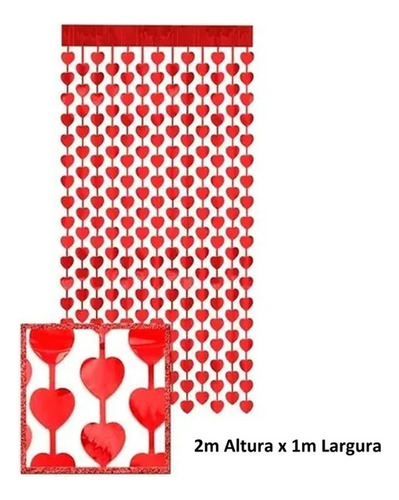 Cortina Metalizada Coração Painel Metálico Franja 1 X 2 Mts