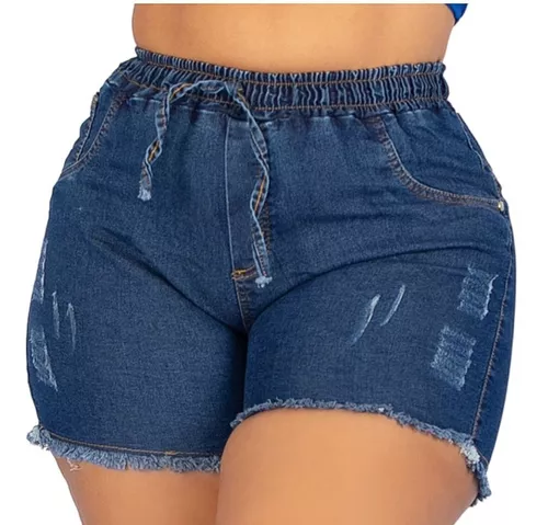 Shorts Jeans Feminino Plus Size C/ Lycra Grande Moda Verão