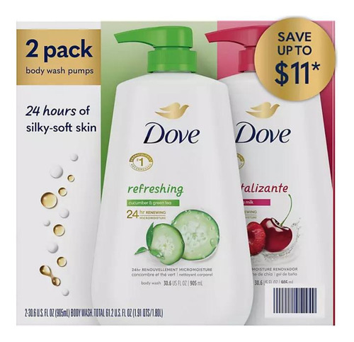 Dove Body Wash,cucumber And Cherry Chia Milk, 30.6 Oz.,2 Pk