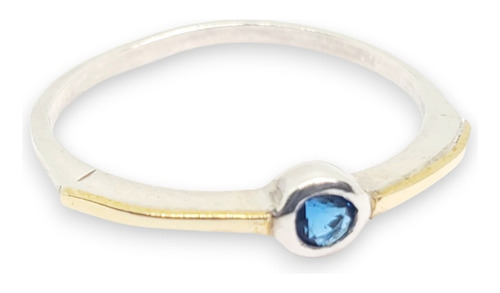 Imagen 1 de 4 de Anillo Plata Y Oro Fino Con Piedra Redonda Chica