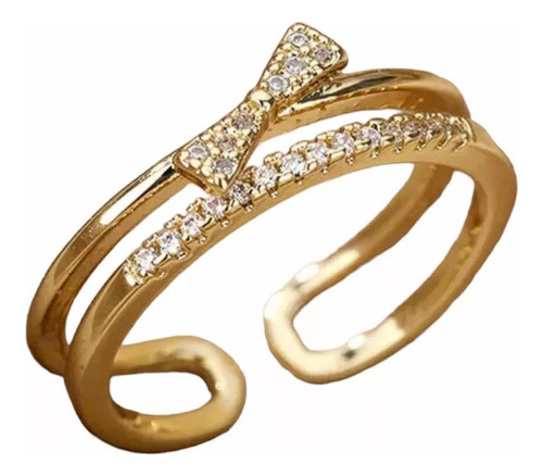 Anel Ajustável Feminino Laço - Banhado A Ouro 18k