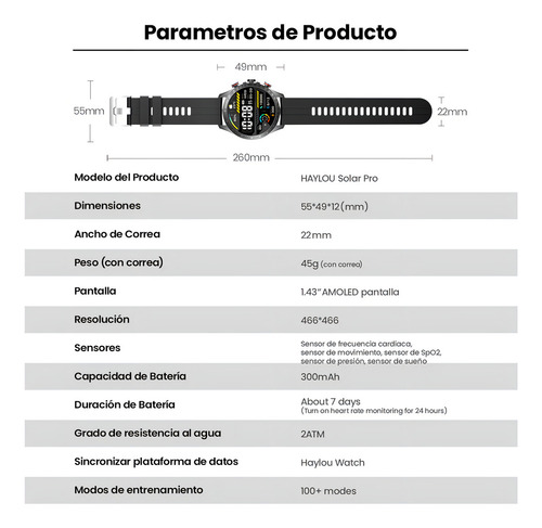 Haylou Solar Pro Smartwatch 1.43'' Amoled Pantalla Deportivo Color De La Caja Plateado Color De La Correa Plateado Color Del Bisel Plateado