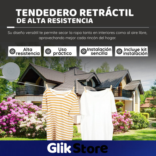 Tender Tendedero Ropa Extensible Retractil Pared 12m Frances Gris