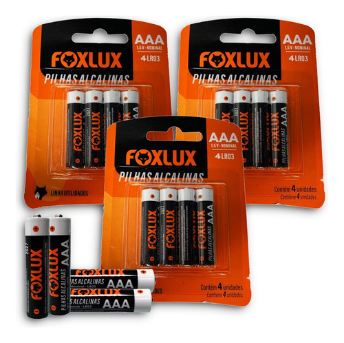 Kit 3 Cartelas De Pilha Alcalina Palito Aaa Com 4 Un Foxlux