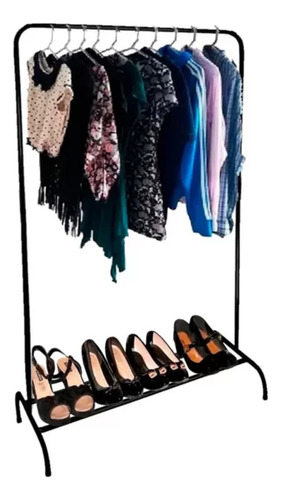 Cabideiro Roupas Arara De Roupa Com Sapateira 84cm Preto
