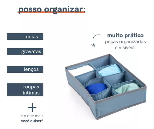 Organizador de Gaveta Dobrável Cinza 8 Divisórias 24x34x9cm Oikos