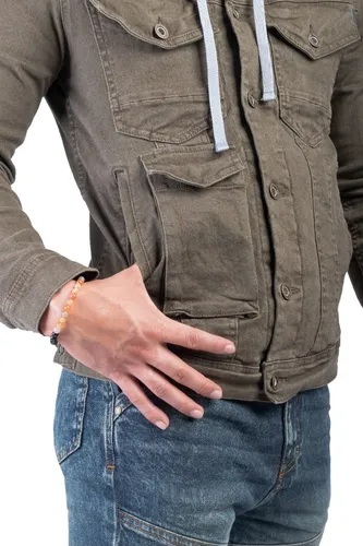 Chamarra De Gabardina De Hombre 7 Bolsas Y Gorro Desmontable